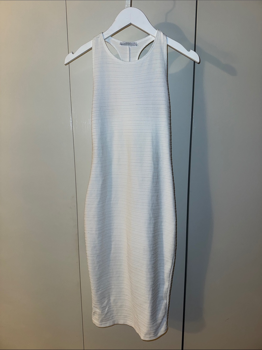 White Sleeveless Ribbed/Striped Midi Dress